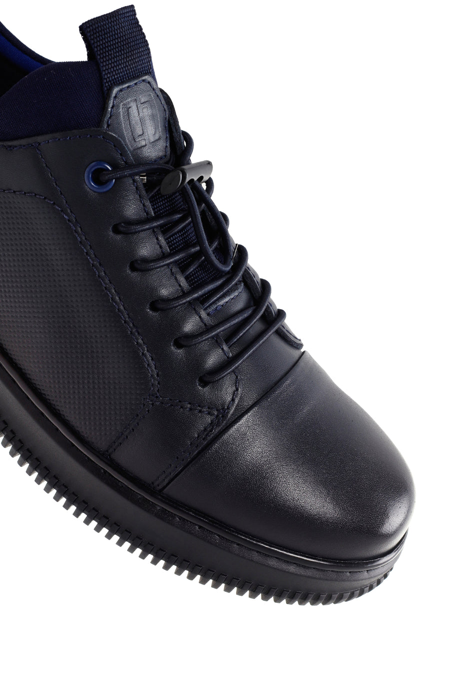 Erkek Lacivert Bağcıklı Deri Sneaker
