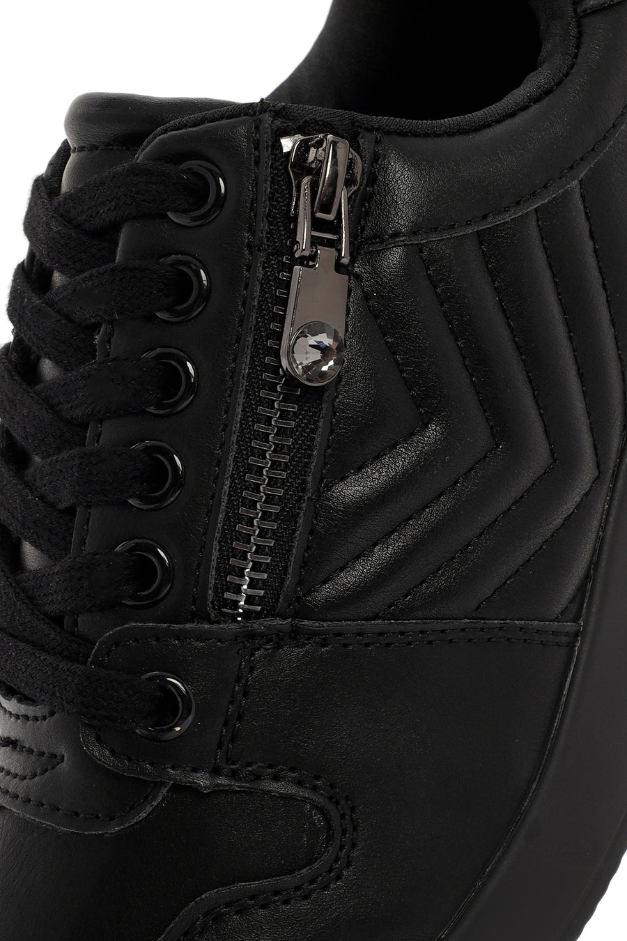 Women's Black Lace-Up Wedge Heel Leather Sneakers