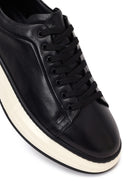 Erkek Siyah Bağcıklı Kalın Tabanlı Deri Sneaker | Derimod
