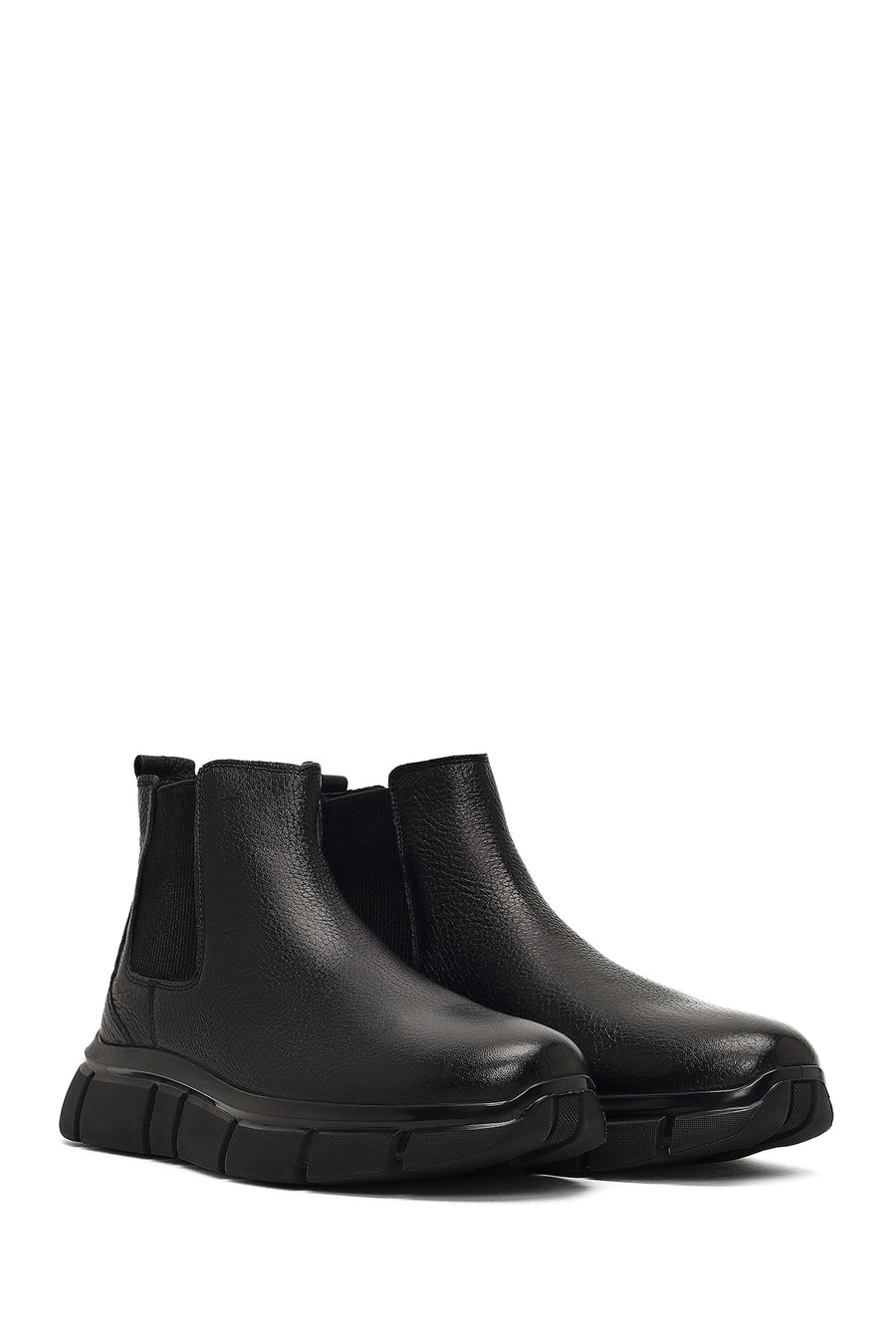 Male Black Thick-Soled Leather Chelsea Boots