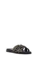 Women's Black Studded Suede Slippers | Derimod