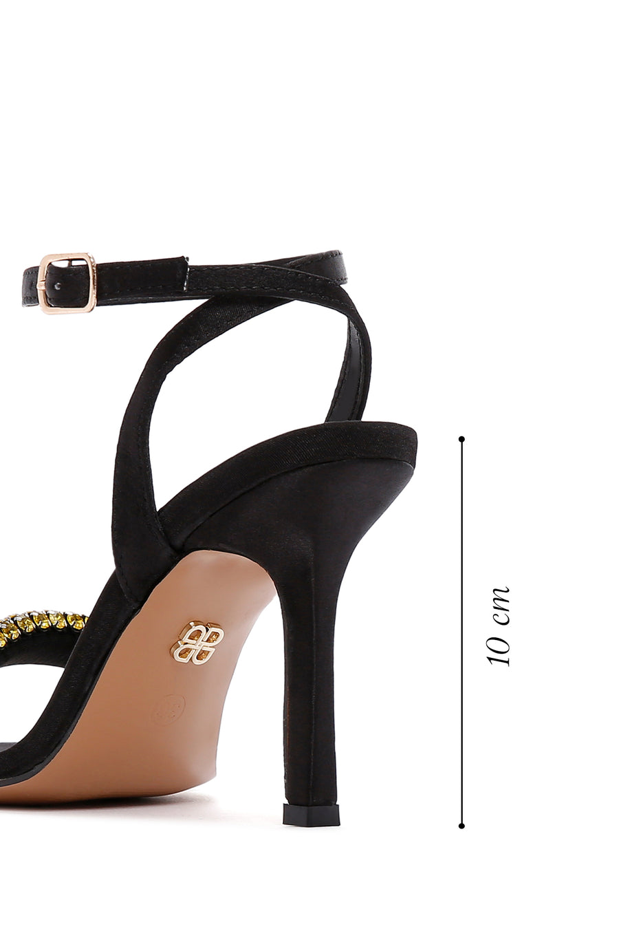 Women's Black Yellow Stone Thin Heeled Ankle Sandals