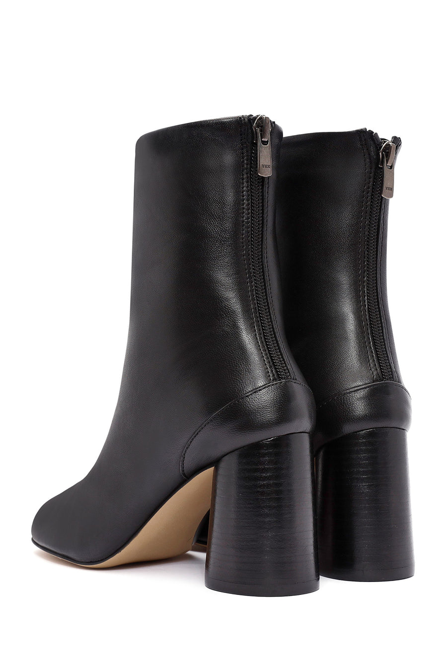 Women's Black Zippered Thick Heeled Leather Boots