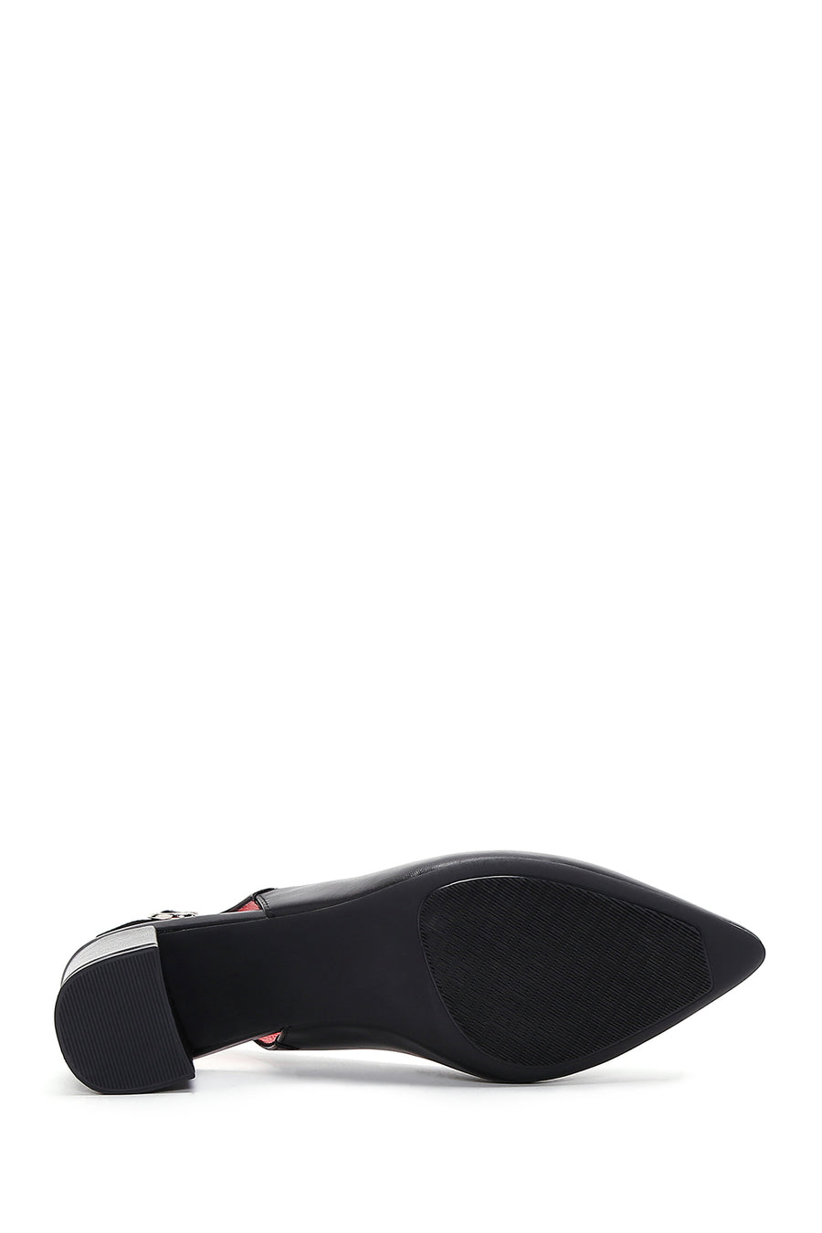 Derimod Gritti Women's Black Open Back Short Thick Heeled Leather Shoes