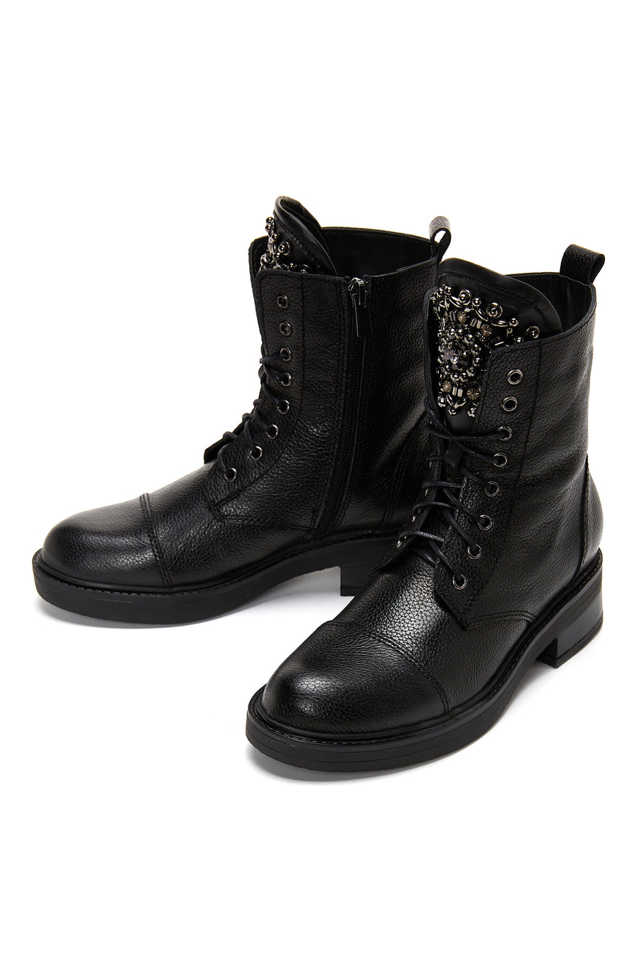 Women's Black Leather Stone Boots