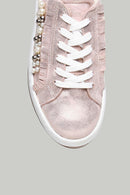 Pink-Gold High-Sole Women's Leather Sneaker | Derimod
