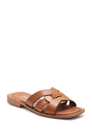 Women's Leather Knit Detailed Slippers | Derimod