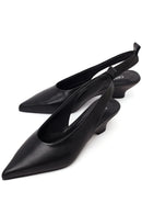Women's Black Open-Back Heeled Leather Shoes | Derimod