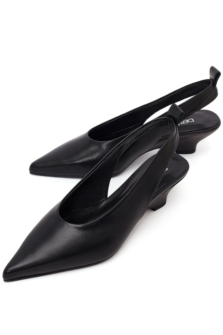 Women's Black Open-Back Heeled Leather Shoes