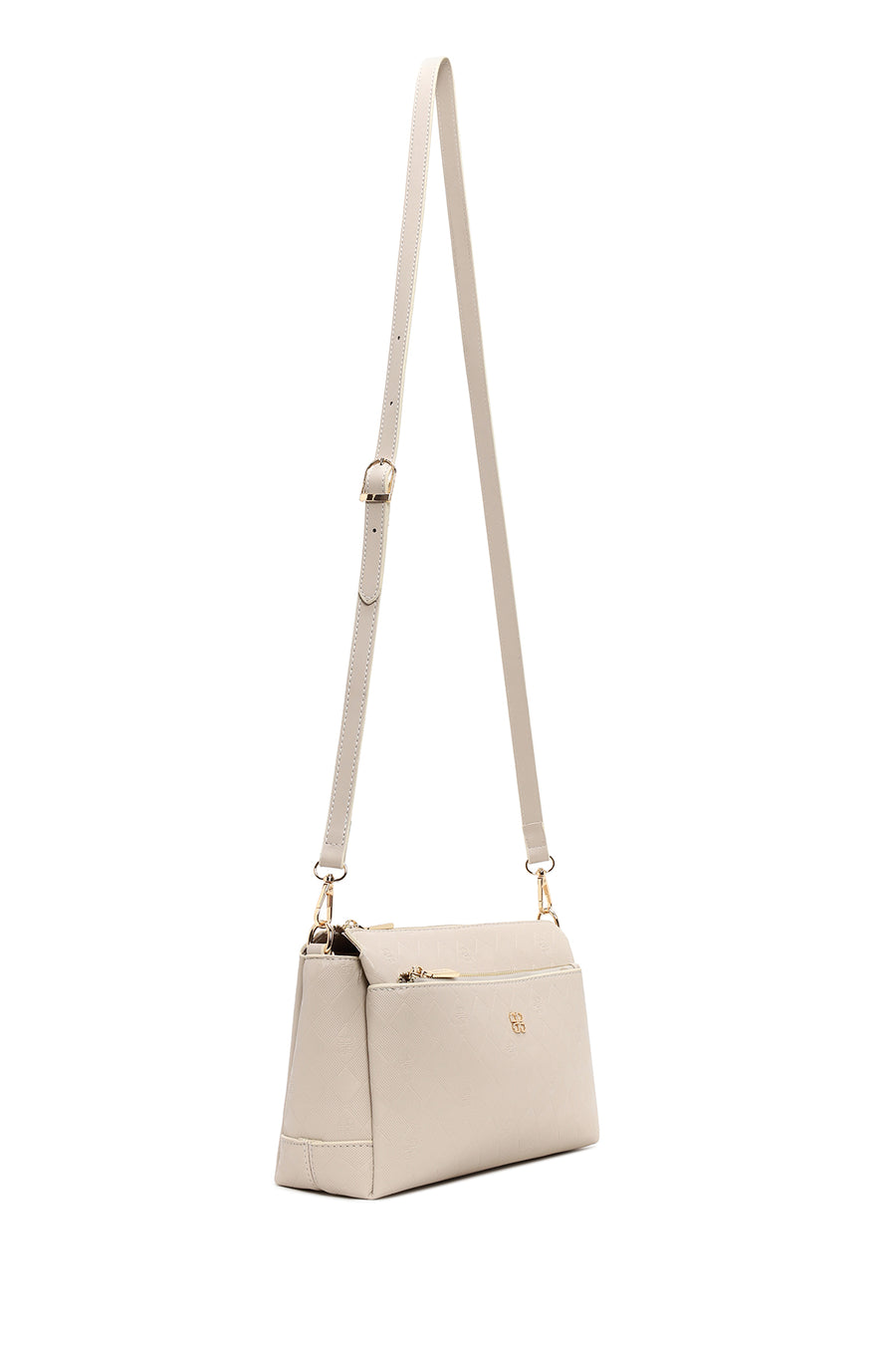 Woman Cream Printed Long-Strap Crossbody Bag