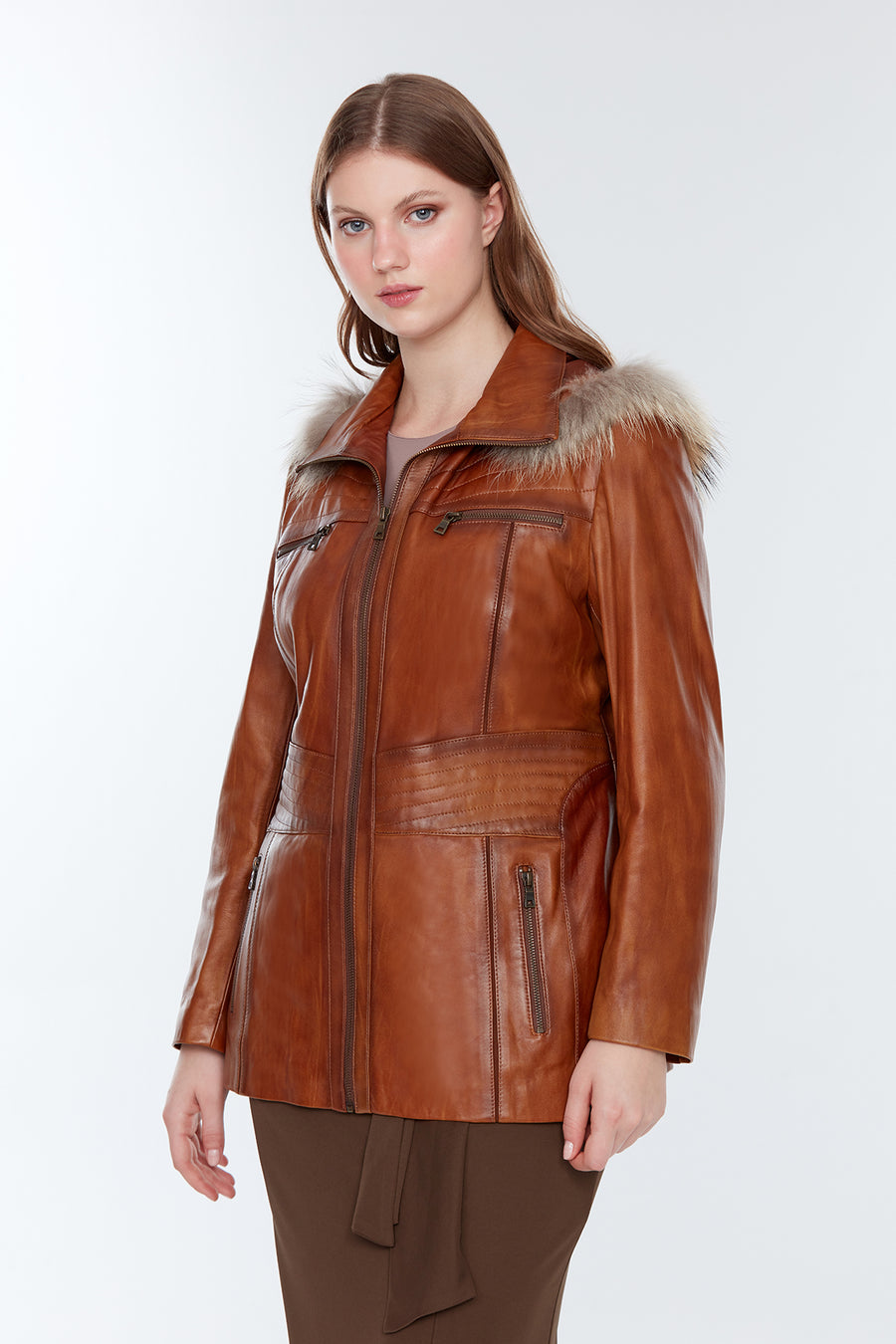 Rachel (Plus) Women's Camel Leather Coat