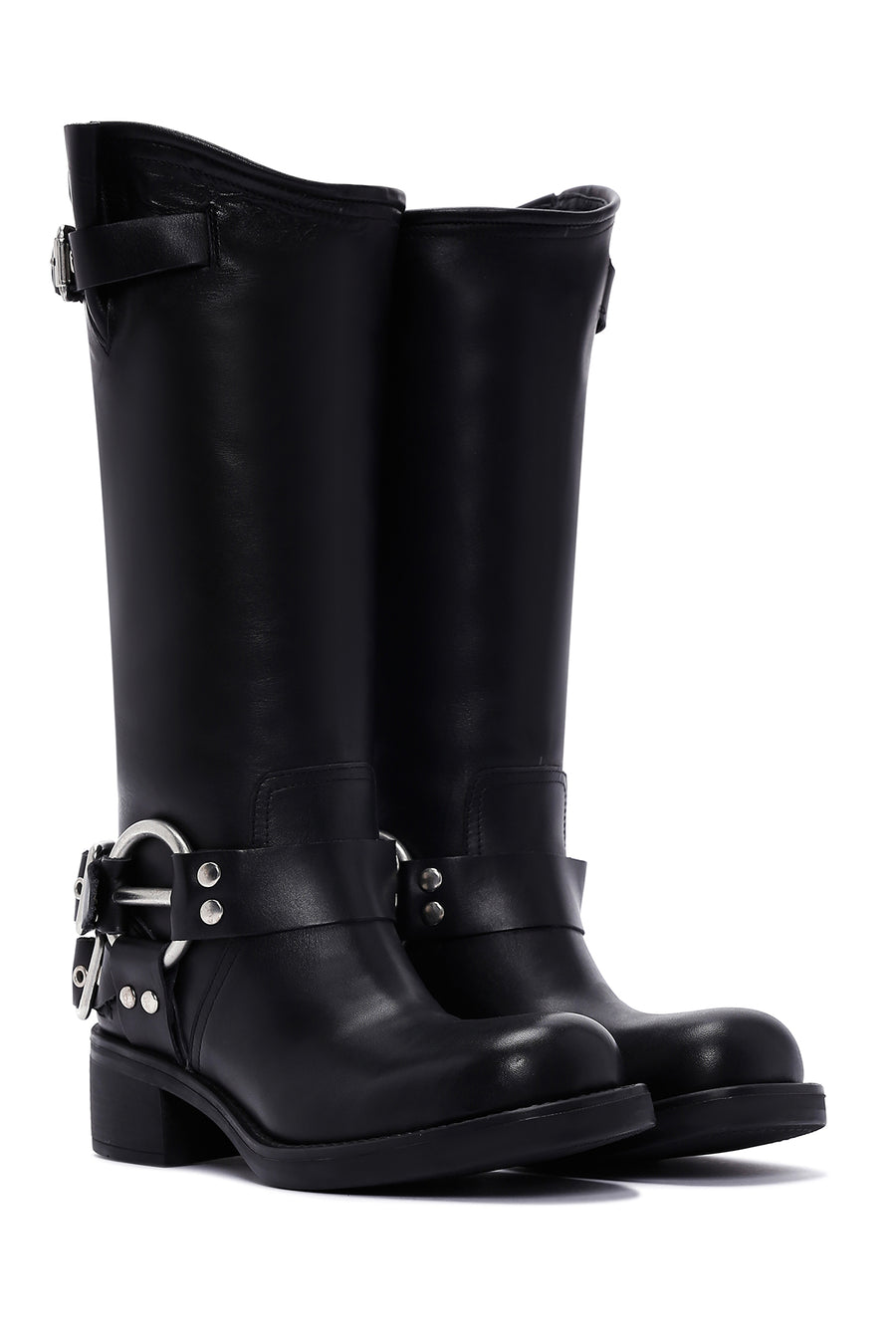 Women's Black Leather Buckle Boots
