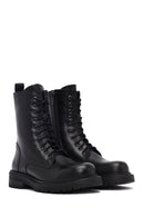 Women's Black Zipper Leather Combat Boots | Derimod