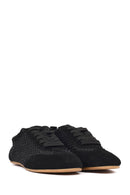 Women's Black Lace-Up Rhinestone Suede Leather Sneaker | Derimod