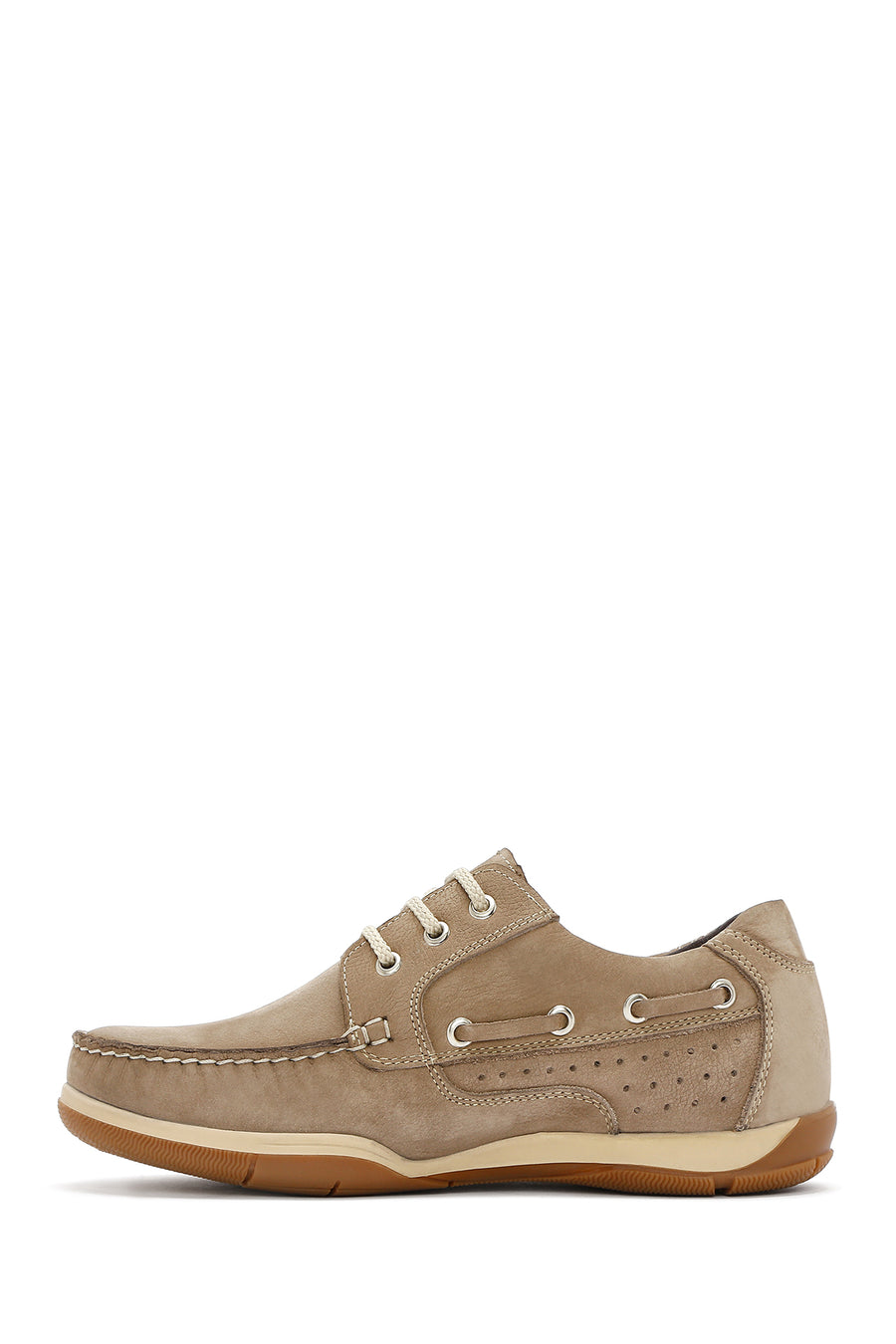 Men's Beige Lace-Up Nubuck Leather Casual Shoes