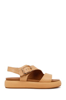 Woman Beige Buckled Thick-Soled Leather Sandal | Derimod