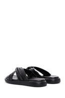 Women's Black Leather Comfort Slippers | Derimod
