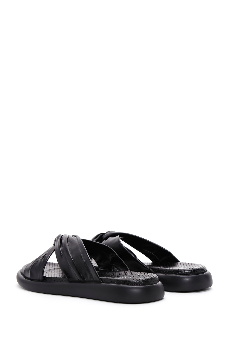 Women's Black Leather Comfort Slippers
