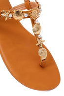 Woman Tan Ankle-Buckle Toe-Post Embellished Sandal | Derimod