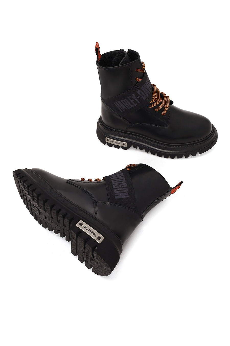 Harley Davidson Woman Black Becky Zip Closure Thick-Soled Leather Combat Boots