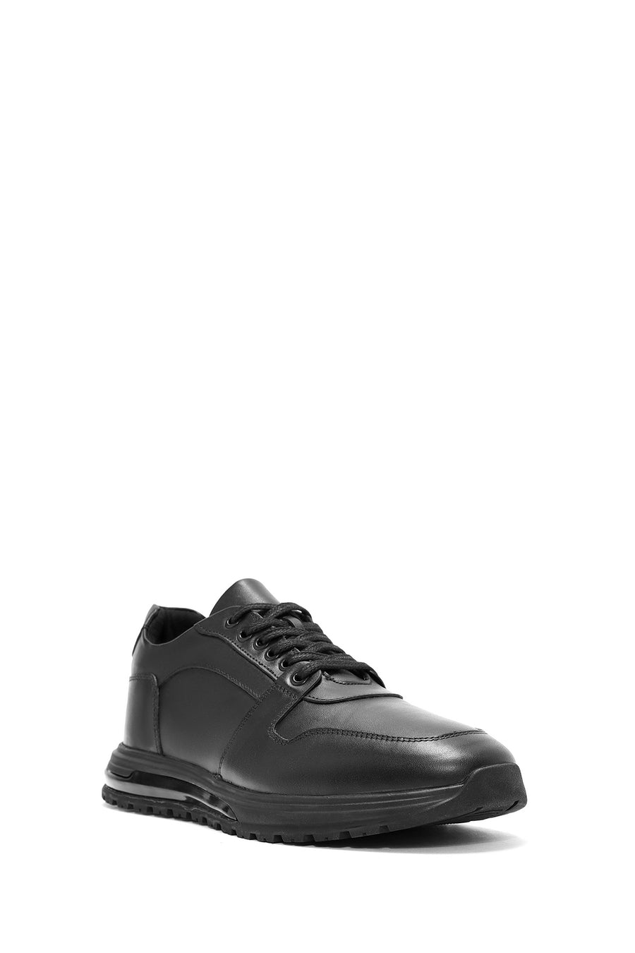 Erkek Siyah Bağcıklı Deri Casual Sneaker