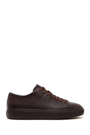 Erkek Kahverengi Bağcıklı Deri Sneaker | Derimod