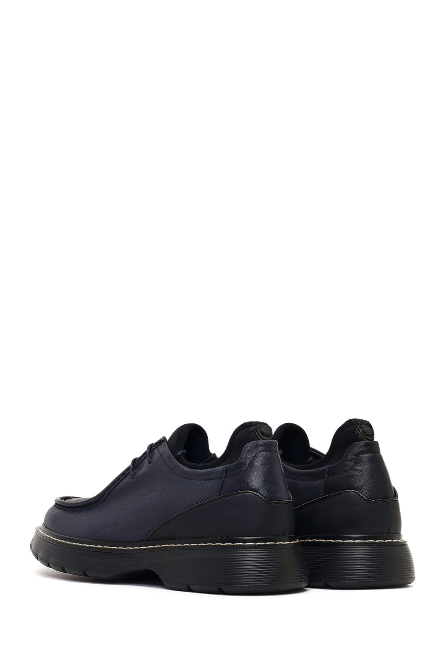 Male Black Lace-Up Thick-Soled Leather Casual Shoes
