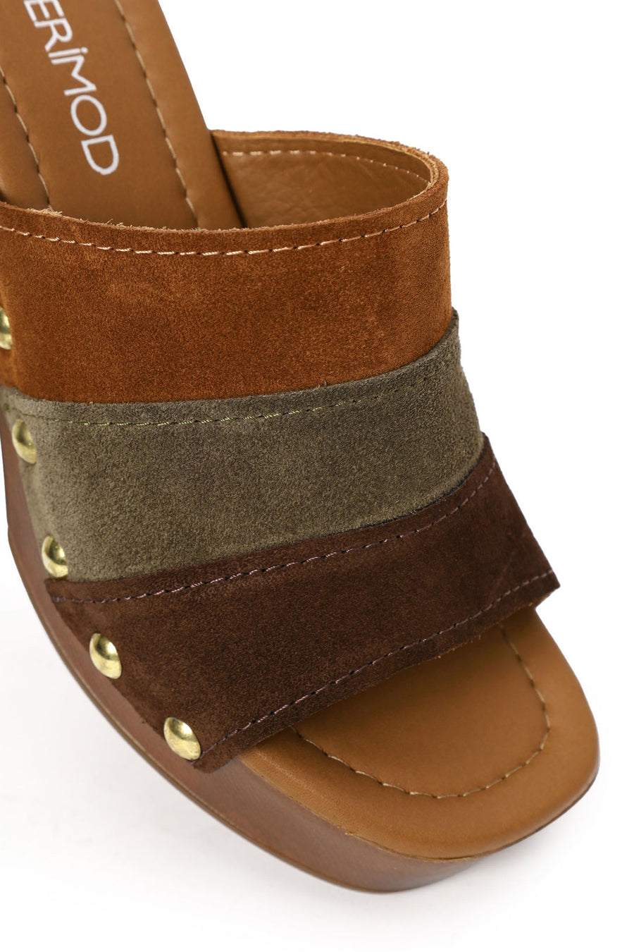 Woman Multicolored Thick-Heeled Suede Slipper