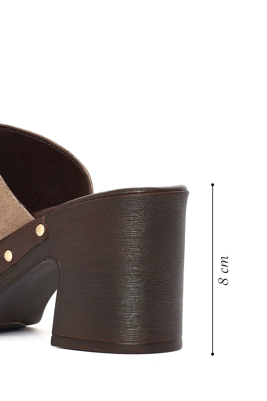 Women's Beige Thick Heeled Suede Leather Slippers