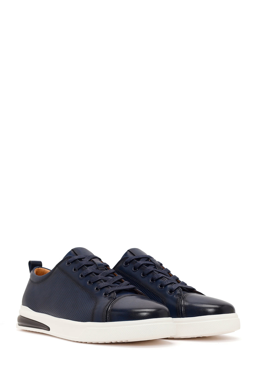 Erkek Lacivert Bağcıklı Deri Sneaker