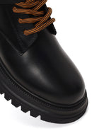 Harley Davidson Woman Black Becky Zip Closure Thick-Soled Leather Combat Boots | Derimod