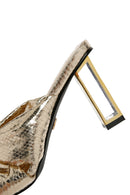 Women's Gold Transparent Thick Heeled Metallic Slippers | Derimod