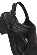 Women's Black Ankle Strap Thick Heeled Leather Sandals | Derimod
