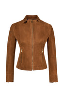 Lara Woman Camel Short Suede Leather Jacket | Derimod
