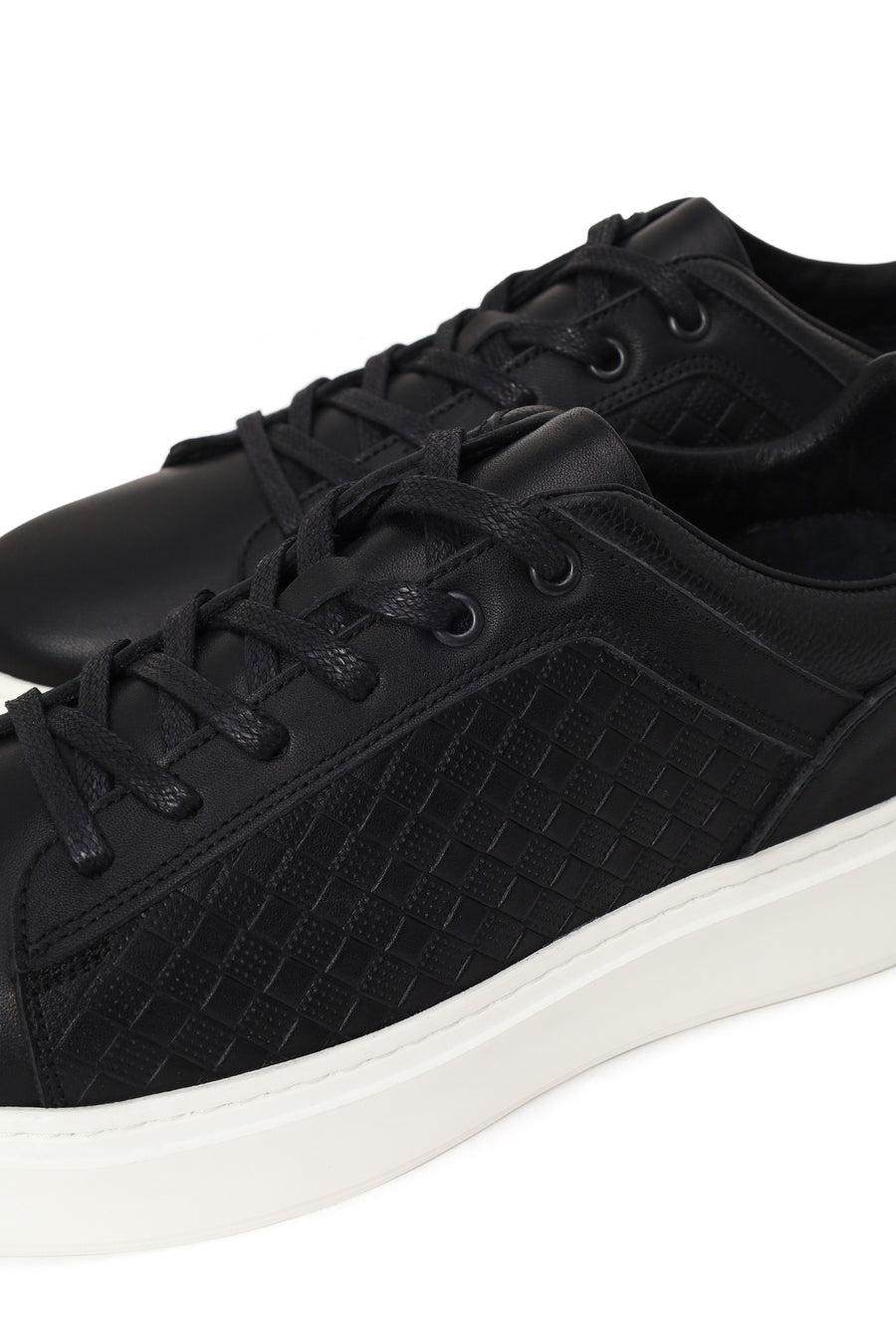Erkek Siyah Bağcıklı Deri Sneaker