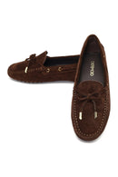 Women's Brown Tassel Suede Leather Loafer | Derimod