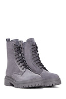 Women's Gray Suede Leather Boots | Derimod
