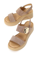 Woman Mink Wedge Heel Ankle Elastic Suede Comfort Sandal | Derimod