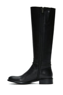 Women's Black Leather Buckle Flat Boots | Derimod