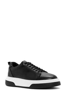 Erkek Siyah Bağcıklı Kalın Tabanlı Deri Sneaker | Derimod