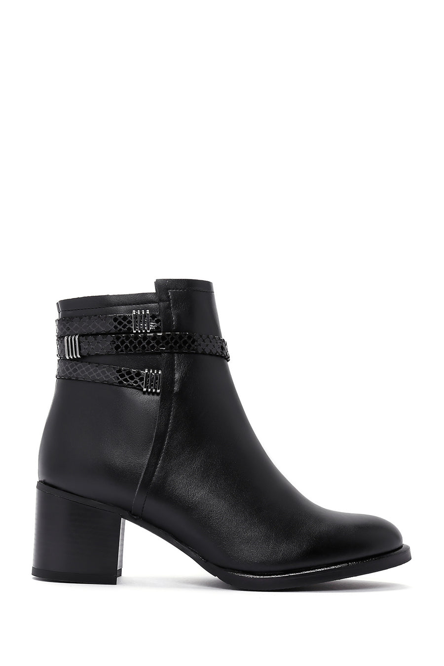 Woman Black Zip Closure Chunky-Heel Boots WF240003SV | Derimod