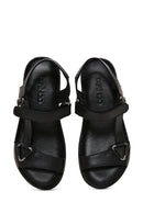 Women's Black Leather Comfort Sandals | Derimod