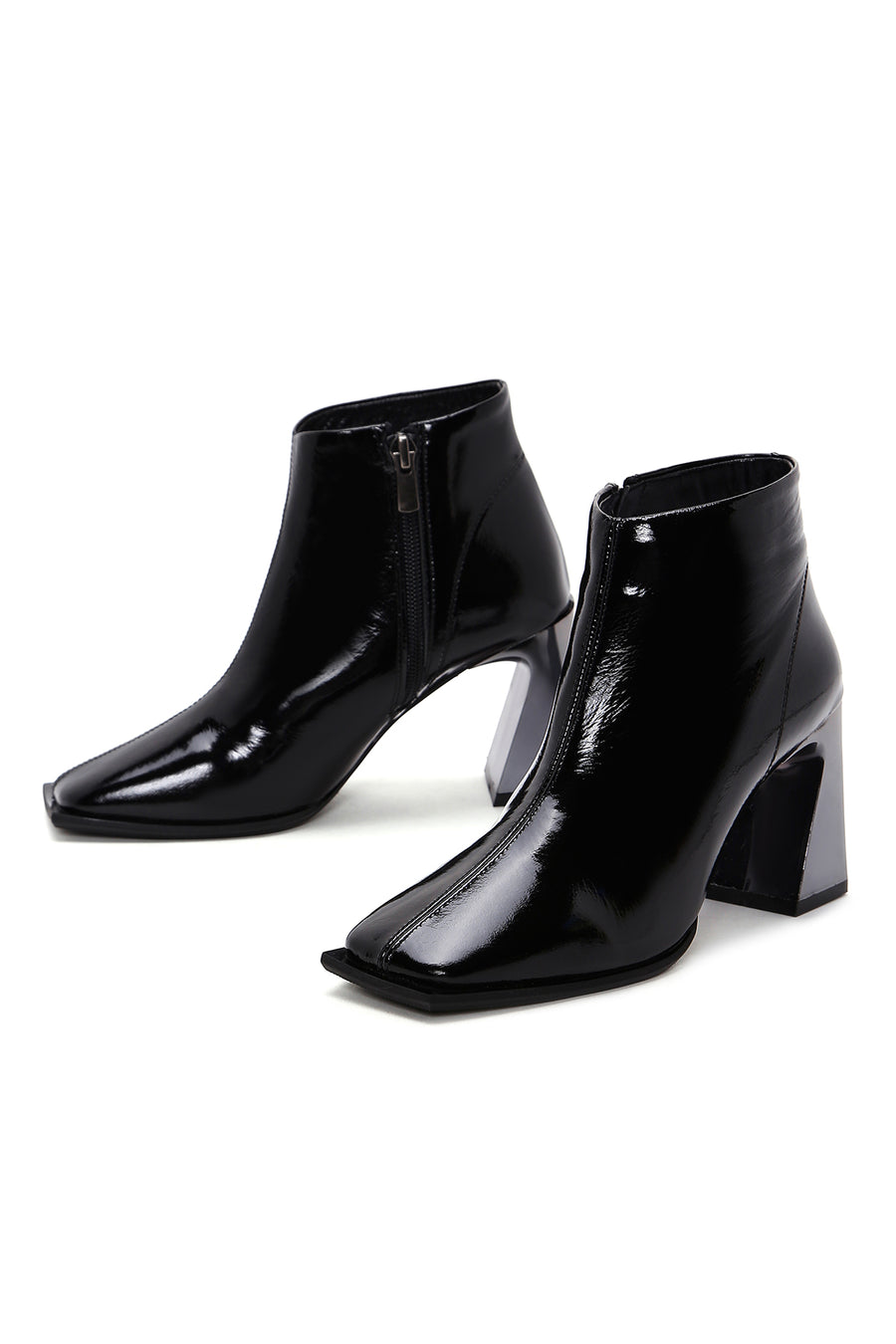 Women's Black Patent Leather Heeled Boots