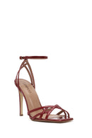 Women's Red Ankle Strap Thin High Heel Patent Leather Sandals | Derimod