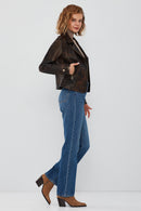 Newyork Women's Brown Vintage Biker Leather Jacket | Derimod