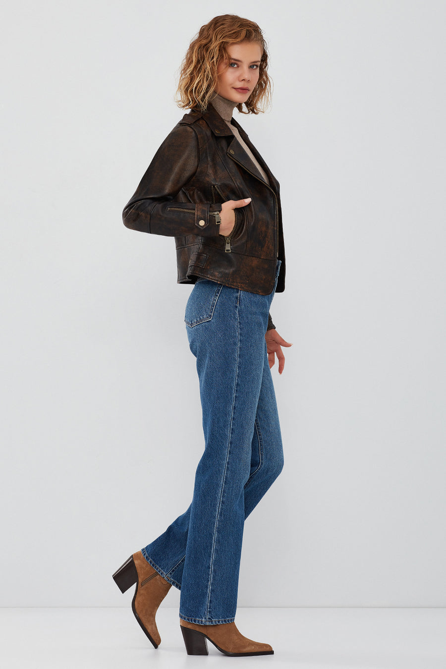Newyork Women's Brown Vintage Biker Leather Jacket