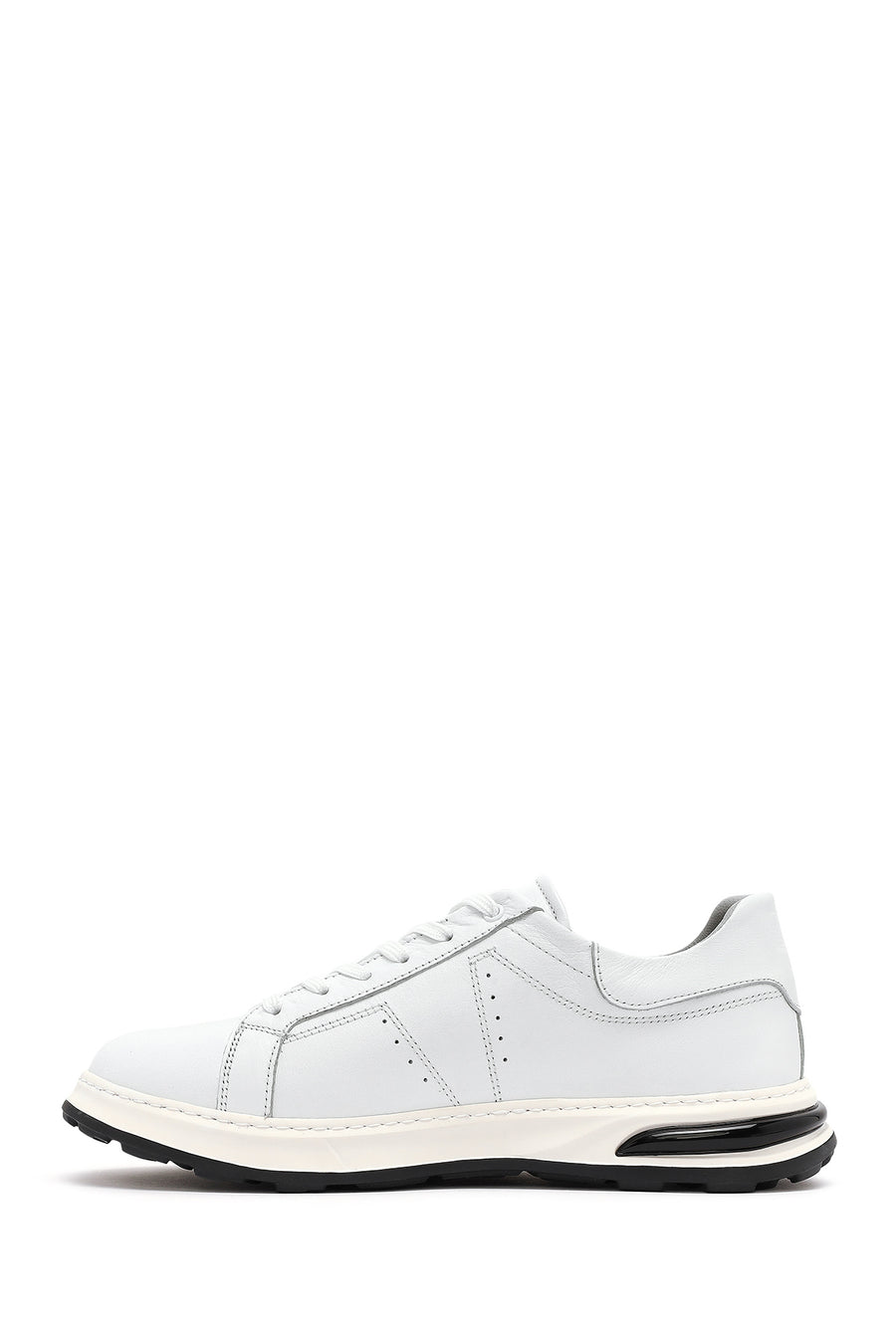 Erkek Beyaz Bağcıklı Kalın Tabanlı Deri Sneaker