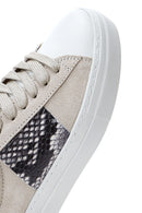 Women's Beige Leather Patterned Sneaker | Derimod
