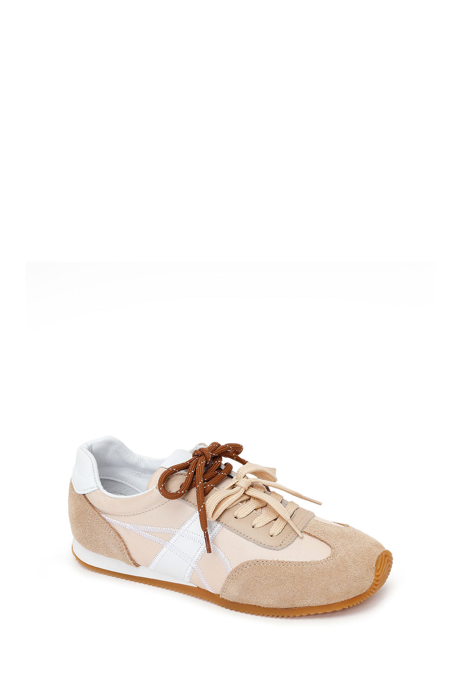 Women's Beige Lace-up Leather Sneaker