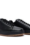 Erkek Siyah Bağcıklı Deri Sneaker | Derimod